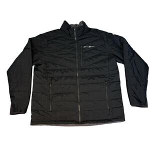 Eddie Bauer Puffer Jacket Mens XL Black Gray Reversible First Ascent Full Zip